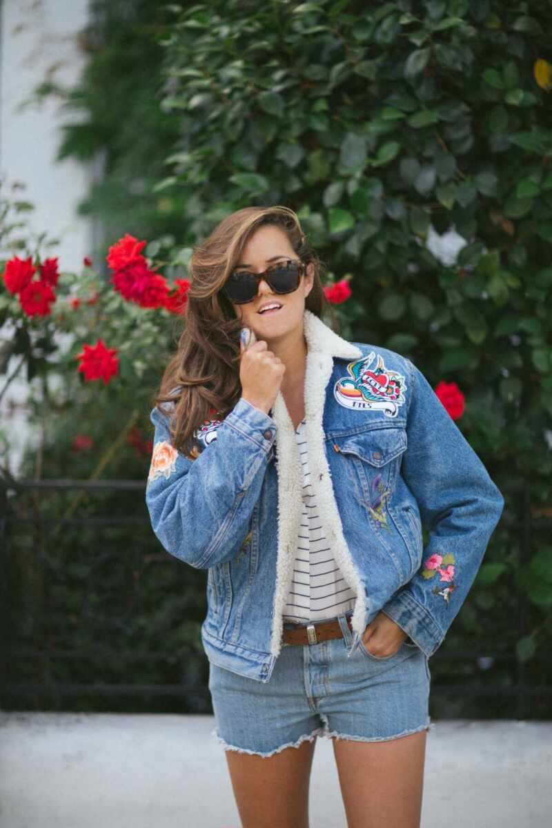 Vintage Levis Jacket DIY with striped shirt and denim shorts