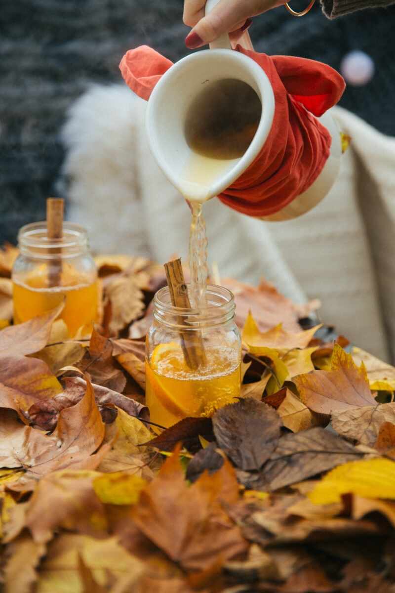Mulled cider and autumn leaves 