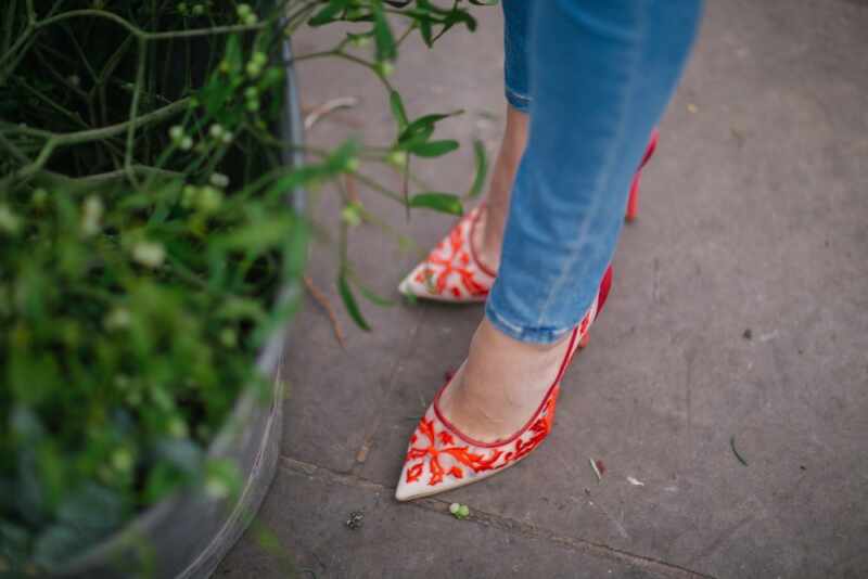 Red Embroidered Heels