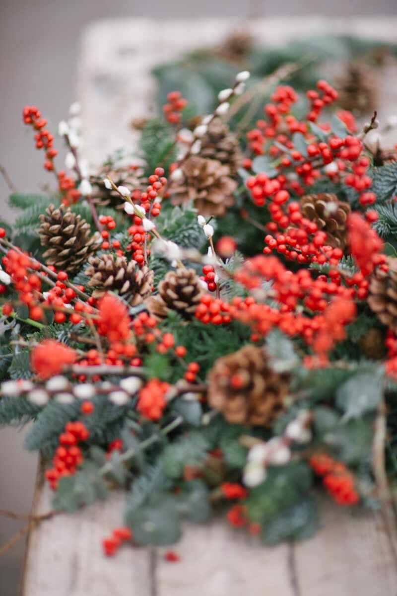 Red Berries and Pine Cone Christmas Wreath