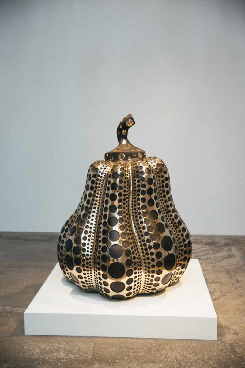 Yayoi Kusama brass pumpkin, London