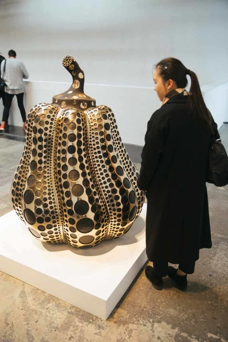 Yayoi Kusama brass pumpkin, London