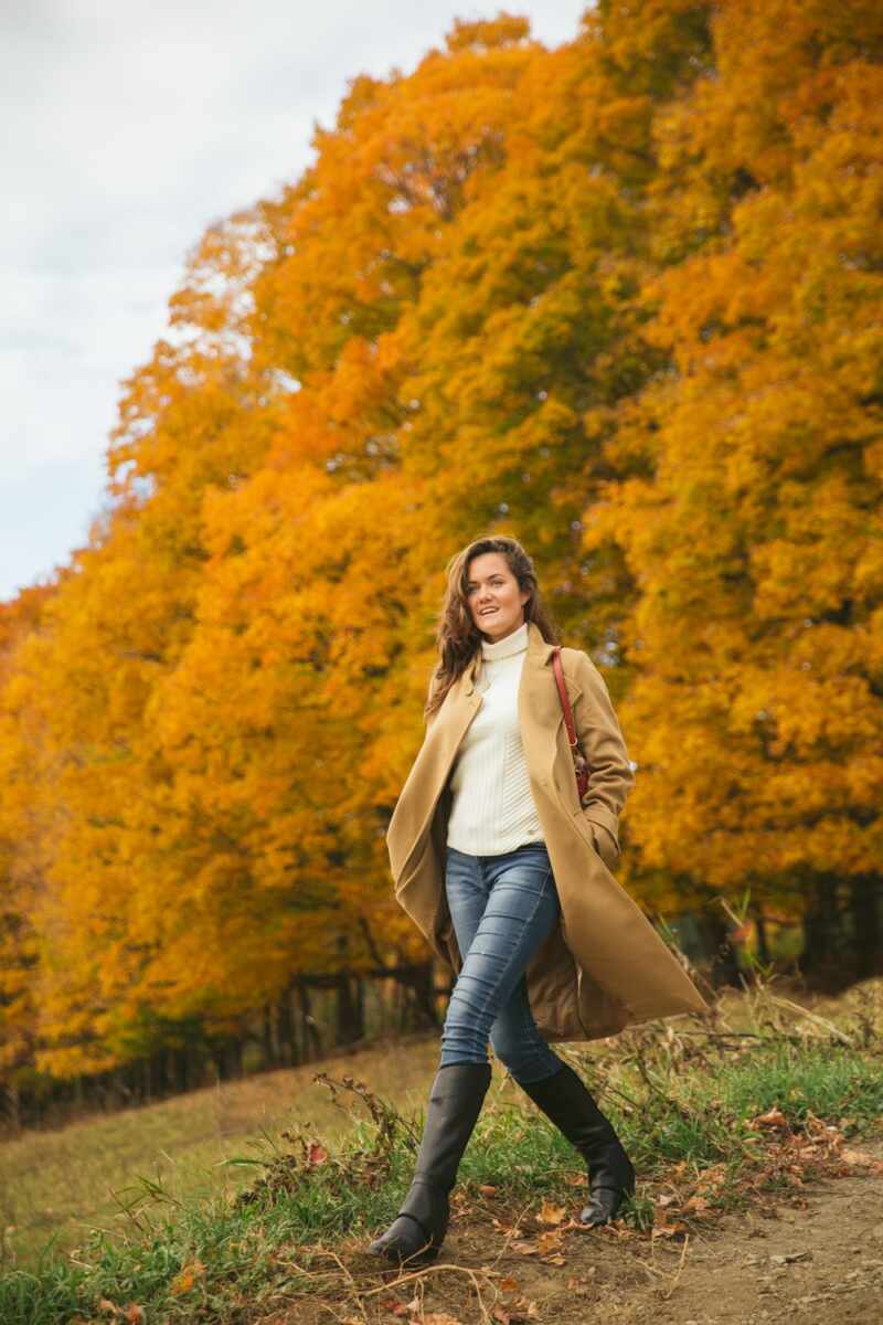 Fall Look : Camel coat and knee high black leather boots